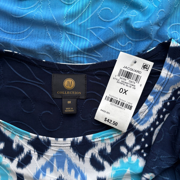 JM Collection Women's Plus Size 0X Gradient Blue Ikat Jacquard Top NWT - Picture 6 of 6